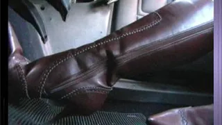 Hard Revving in Brown High Heel Boots (FOOTWELL VIEW ONLY)