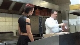 Pierced French Slut Fucks Guys In A Restaurant - high