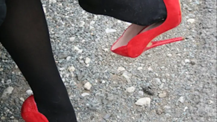 Maria's Red Patent & Suede Office High Heels Walk 1