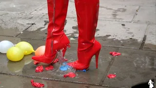 Maria's Brand New Red Patent Thigh Boots Crush Water Balloons 1