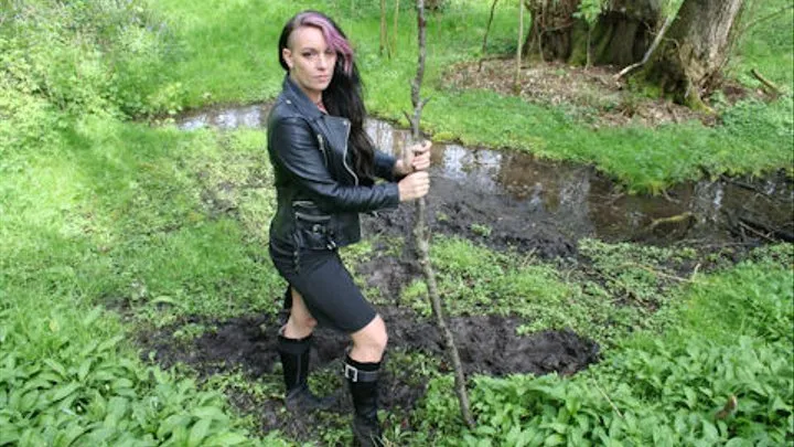 Maria's Muddy Black Satin Morgan Knee Boots 2