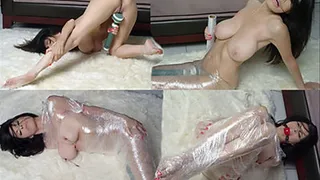 WRAP - Big Breasted Ashley Renee Bound with Plastic Wrap & to Cum with a Vibrator