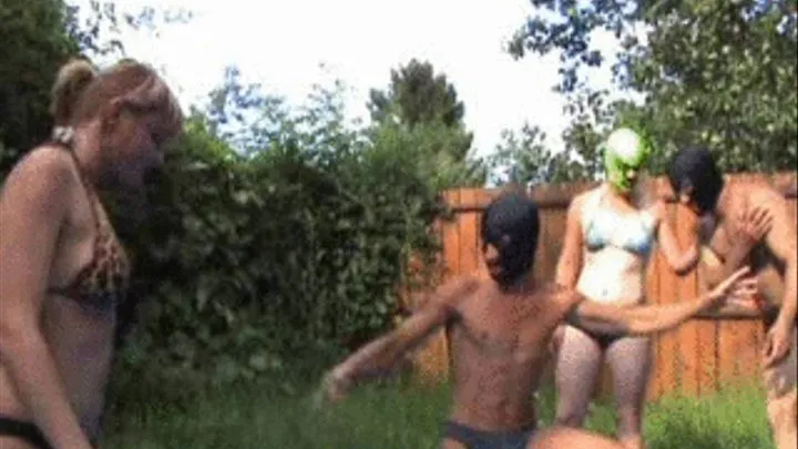 Amateur backyard wrestling- 1 chick vs 3 masked opponents-complete