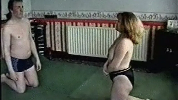 Topless mixed wrestling-Wife vs. Ex husband(Recompressed for quality)-complete fight