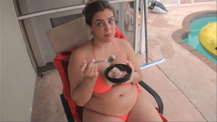 Katie Cummings Eats Ice Cream And Gets Oil Rubbed On Her Belly