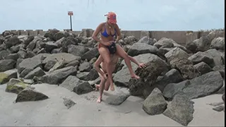 Nikki Brooks Humiliating Public Beach Shoulder Pony Rides