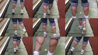 Ironcalves showing off her iron calves with her jeans rolled up