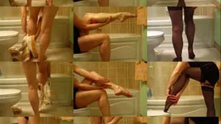 Allissa gets out of the tub, oils her legs and puts on sexy stockings