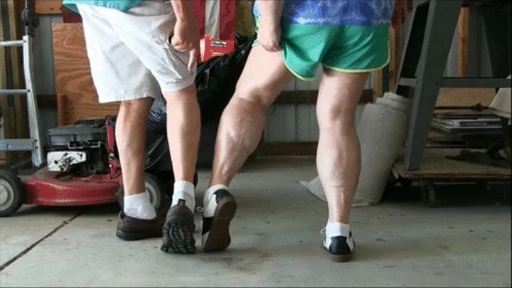 Christal Bentley, comparing calves with the photographer, and lifting him