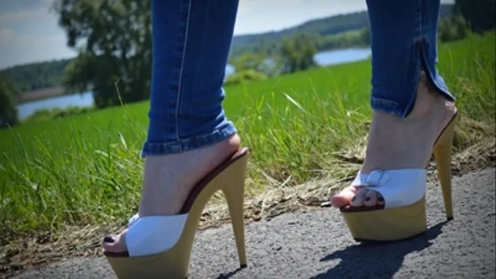 white high heel mules