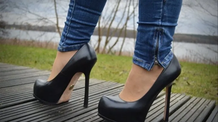 black platform pumps