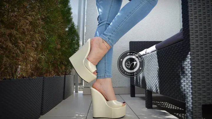 satin platform wedges