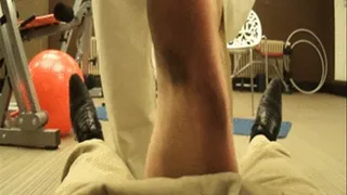 Trampling footjob in gym