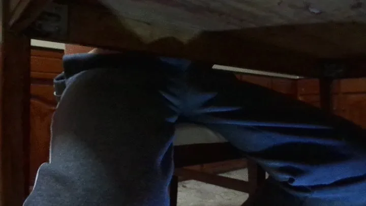 Kitchen under table footjob