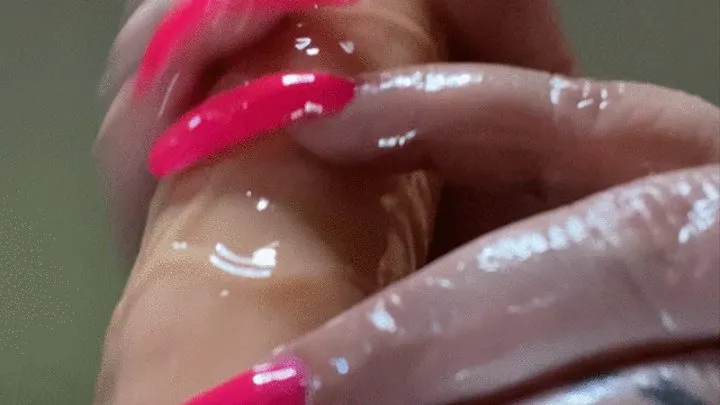 Long hot pink nails on your cock