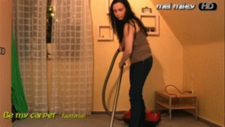 mel miley barefoot room cleaning with vacuum