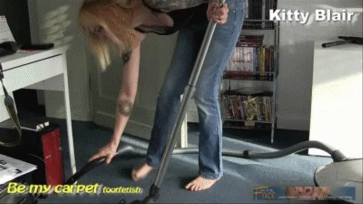 Kitty Blair barefoot hoovering