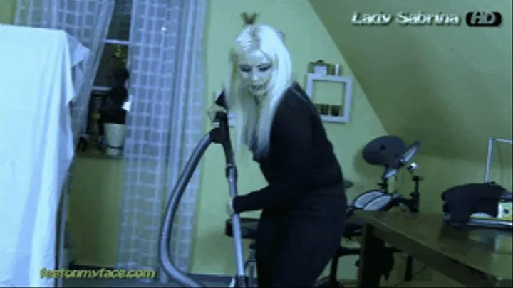 Lady Sabrina barefoot studio vacuuming***