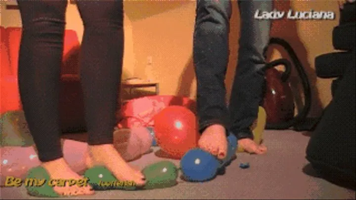 Lady Luciana and Dame Carol von Dolorisland barefoot balloon popping