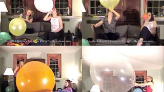 Angela and Kayla pop some big balloons.