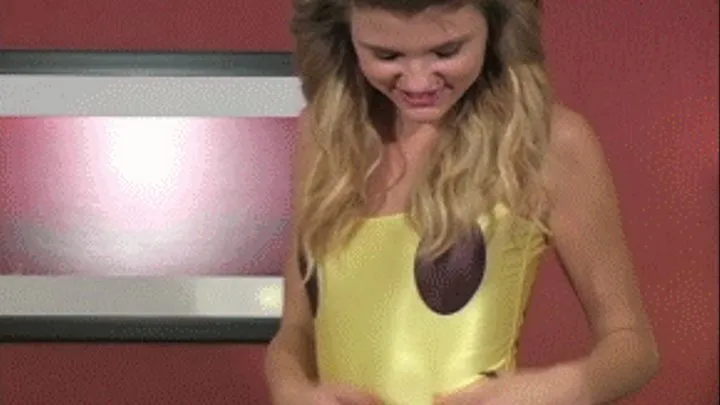 Scarlett Fever 19 Year Old Yellow Shiny SPANDEX LEOTARD Sweet & Sexy JOI! “I am going to make you guys cum!”