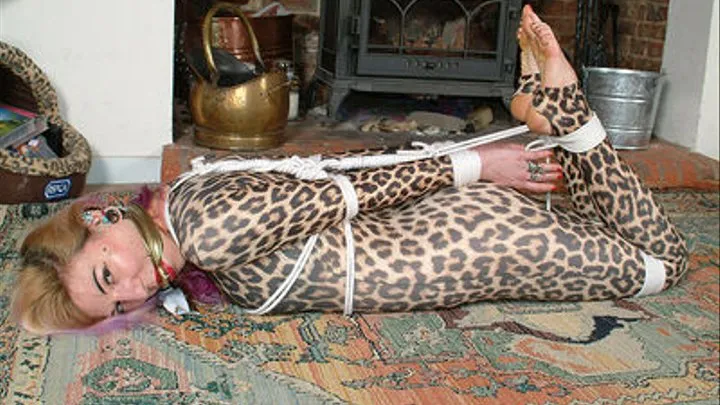 Sophia Disgrace, Leopardskin Catsuit Hogtied part1