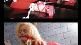 Bev Cocks, Bondage Bed Orgasm in Red Catsuit