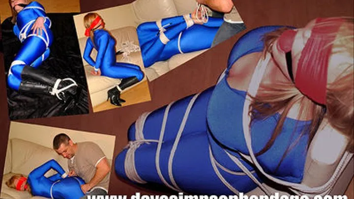 Bianca, Grabbed & Bound in Blue Spandex Catsuit