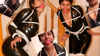 Rashir, tied & drooling in pvc catsuit