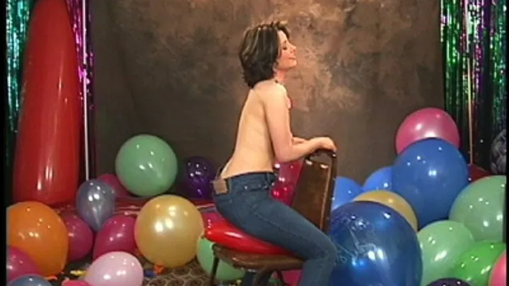 Bare Balloon Babe Gina Sit to Pop