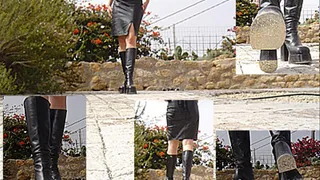 BUFFALO Walking black boots and leather skirt, corset
