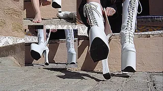 White platform boots, relaxing in the sun