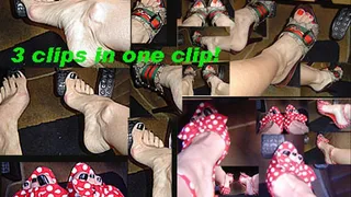 Compilation of 3 clips! Pedal pumping barefeet, Gucci mules, Pin Up heels