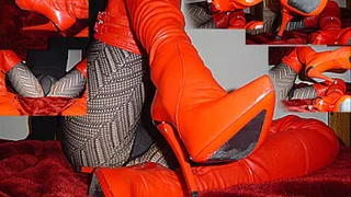 Lick my luxury soles slave! Red Gianmarco Lorenzi overknee leather boots