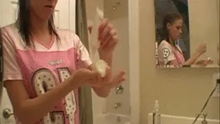 Addison In The Bathroom Putting On her Makeup.