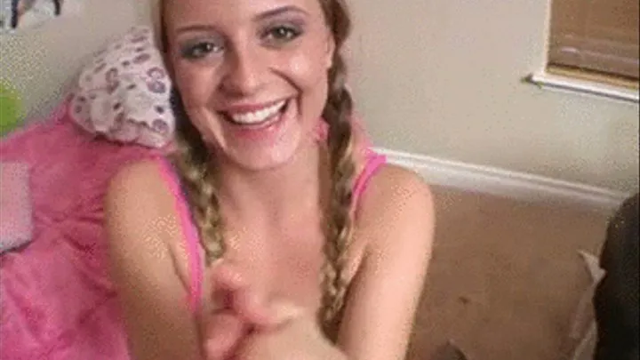 Blond Amateur In Pigtails Gives Great Handjob