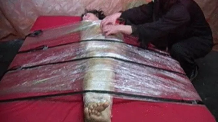 Extremely ticklish Stacey clingfilmed down and tickled senseless, part 1