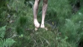Nude barefoot walking in rain and mud, cuffed and chained up and tickled - Harly part 3