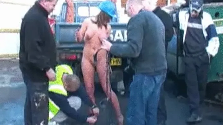 Naked slave working chained up, CMNF Sarah waste yard part 7
