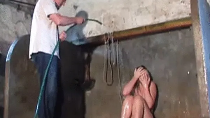 Shivering from cold, barefoot and wet Sib is tied up with ropes, tickled and water, final part 7