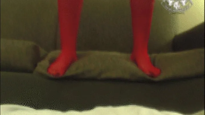 Red Nylons Couch jumping trample