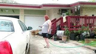 Sexy Mature bbw redhead Nurse Vicki washes her car first in tank top and shorts then strips to bikini!