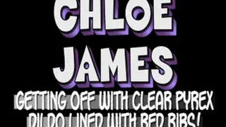 CHLOE JAMES NUDE WITH A RED TRIMMED CLEAR PYREX DILDO! - QUICKTIME (1280 X 720 in Size!)