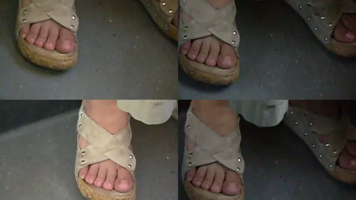 BROWN SANDALS WITH BARE FEET IN THE BUS!