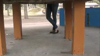 Shoeplay with black flats standing @ park table