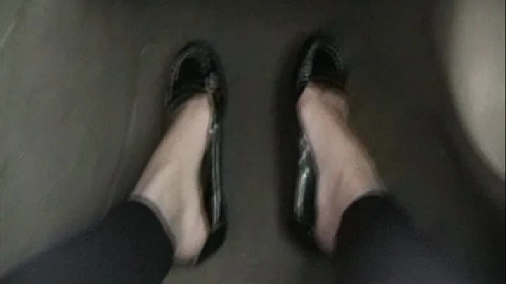 Shoeplay in the car ~ Black patent penny loafers crushed.