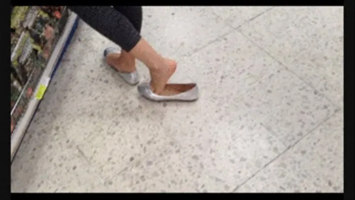 Silver flats shopping barefoot