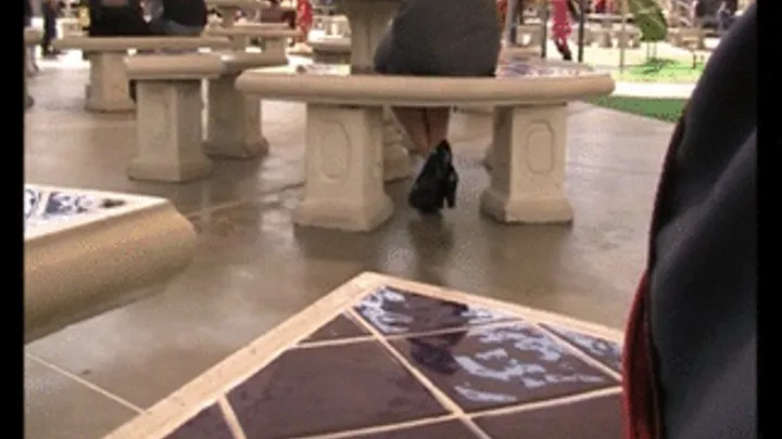 Sole shots: Black patent heels barefoot @ mall