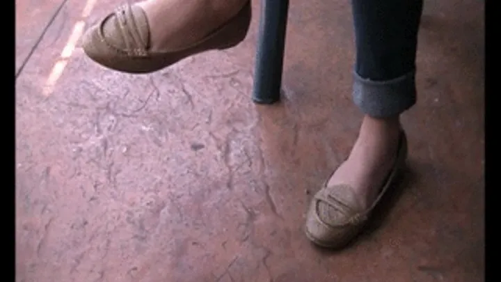 Toes: Brown penny loafer barefoot @ lunch