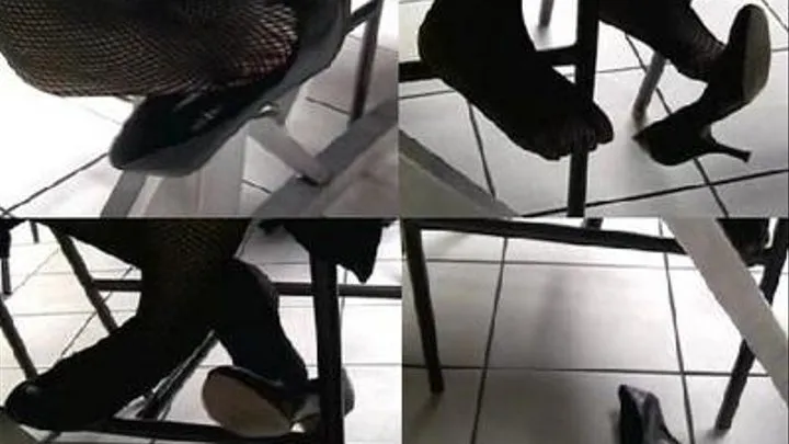 Black Enzo heels & wide fishnets - The food court dangle